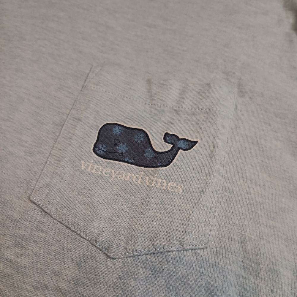 Vineyard Vines Men M Snowflake Whale Pocket Blue Logo Backhit Spellout Long Sl - Picture 7 of 10